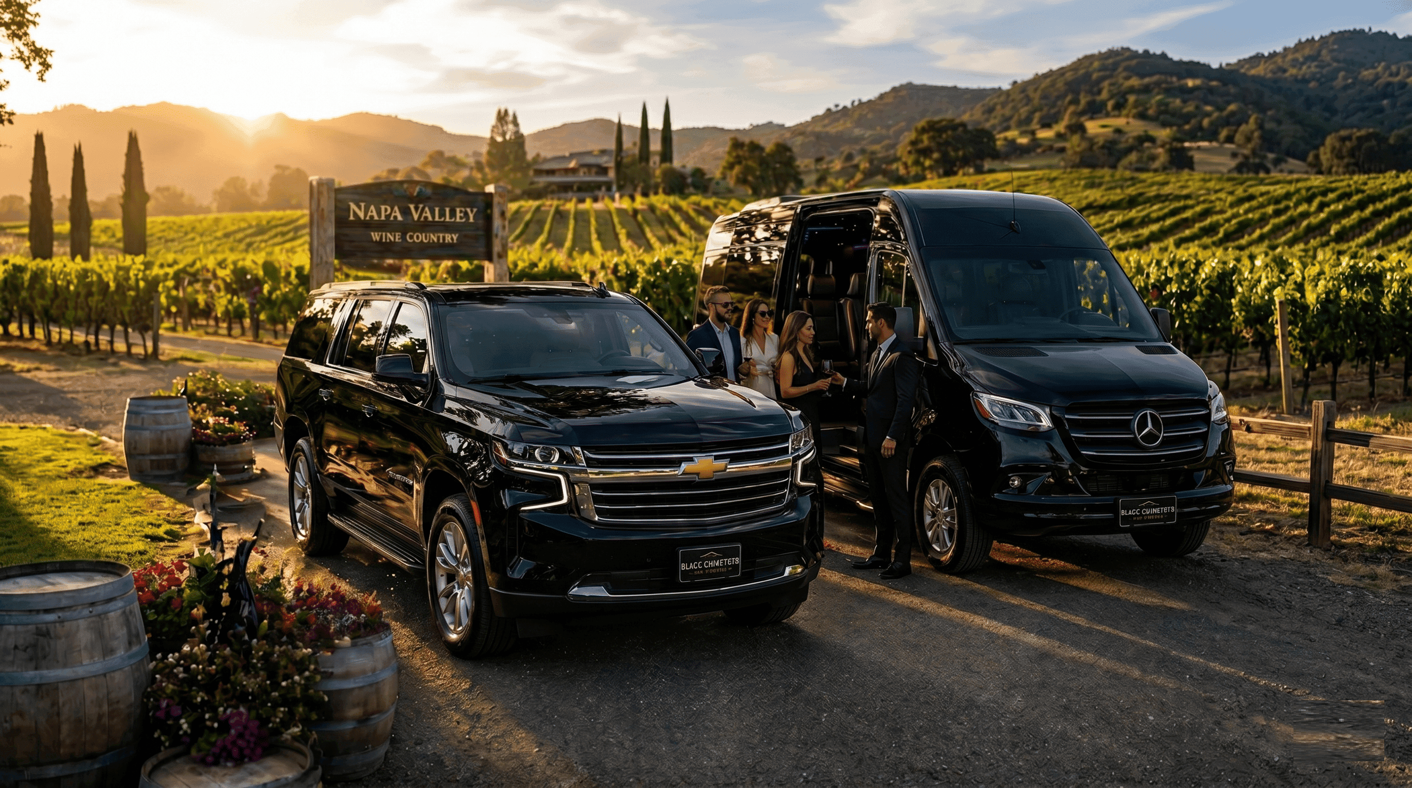 Professional black car service vehicle for airport transportation