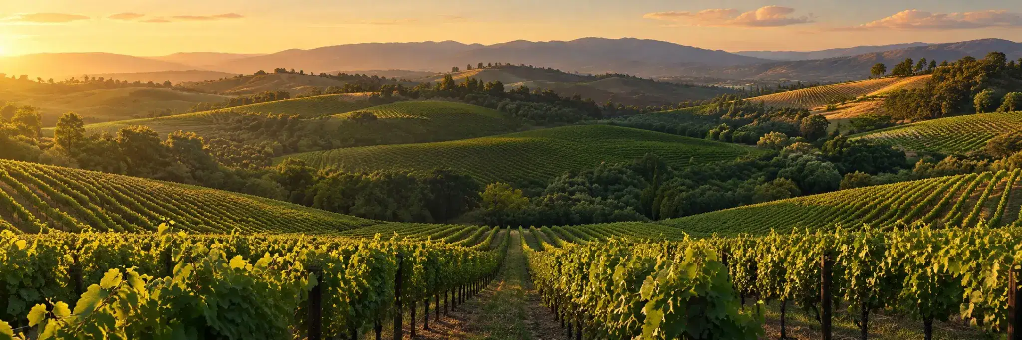 Illustration of vineyard rows and rolling hills for a Napa Valley wine tour