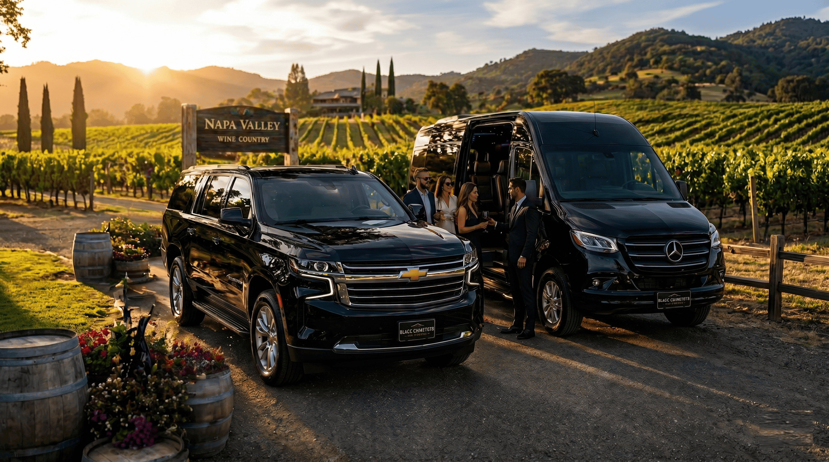 Professional black car service vehicle for airport transportation